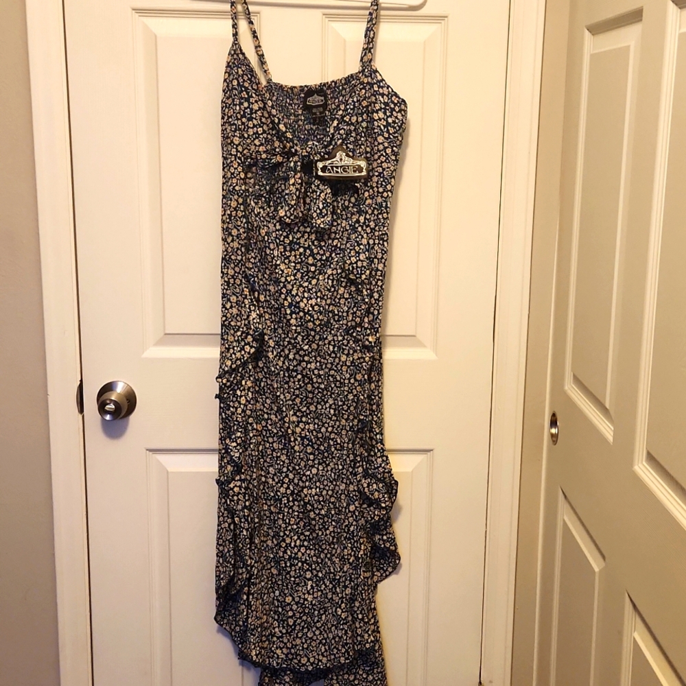 Blue dress with white and orange small flower pattern. New with tags.